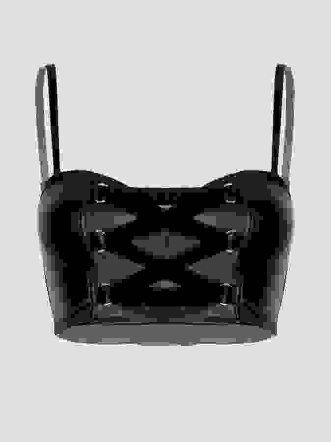 Lovehoney Plus Size Fierce Leather-Look Longline Bra, Black, hi-res